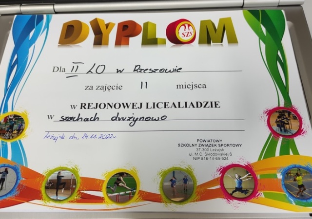 Dyplom za zajęcie II miejsca